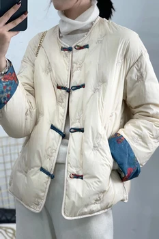 2023 Yeni Çin tarzı retro pamuk kapitone ceket bayan sonbahar kış yuvarlak yaka cheongsam düğmesi uzun kollu moda tang takım elbise