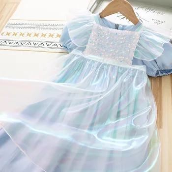 3-10 Yıl Yüksek Kaliteli kız çocuk yaz elbisesi 2021 Yeni Dantel Şifon Çiçek Dökümlü Dantelli Çocuk Çocuk Giyim Kız Prenses Elbise
