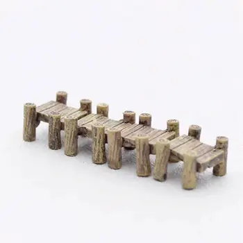 3 adet / grup Ahşap Köprü Minyatürleri Peri Figürler Reçine Bonsai Mikro Peyzaj DIY El Sanatları Peri Bahçe Dekorasyon