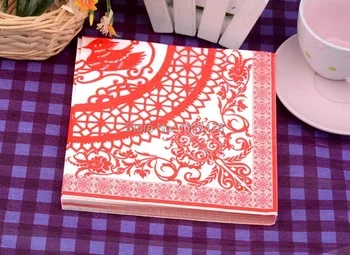 3 packs 60 adet kırmızı Çin kağıt kesim Düğün peçeteler gelin ve damat Renk Peçete Kağıt 60 % Bakire Ahşap peçete ücretsiz kargo