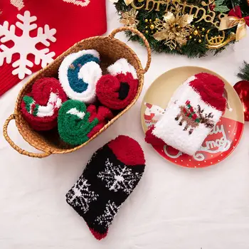 3 Çift Sevimli Moda Noel Çorap Sonbahar Kış sıcak tutan çoraplar Mercan Polar Karikatür Çorap Yılbaşı Hediyeleri Kadın Erkek uyku çorapları