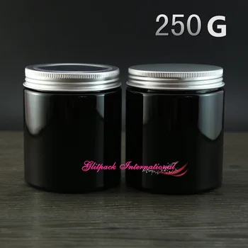 30 adet / grup 250g güzellik cilt bakımı ev yapımı kozmetik kapları Siyah PET stok kozmetik ambalaj w / Vida alüminyum pencere Kapağı