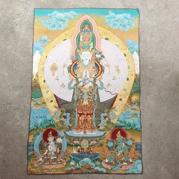 36 inç Tibet İpek nakış Bin el Bodhisattva Merhamet Tanrıça Tangka Thangka Boyama Duvar