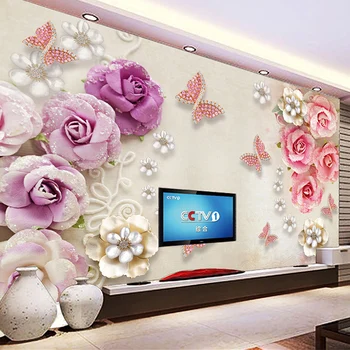 3D Duvar Kağıdı Retro Avrupa Tarzı Takı Çiçek Kelebek Resimleri Oturma Odası TV Düğün Evi Romantik Kendinden Yapışkanlı 3D Sticker