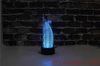 3D Led Burj Al Arab otel süsler oturma odası kapalı gece ışıkları RoHS sertifikası ile YJM - 2908 noel hediyesi
