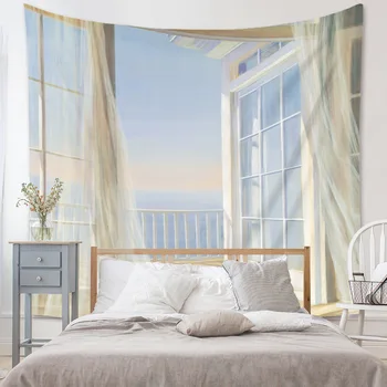 3D Pencere Goblen Sanat Duvar Asılı Polyester Odası Dekorasyon Havlu Güzel Halılar Yatak Odası Wanddoek Binnen