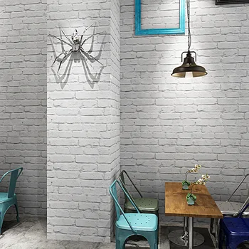 3D Retro Nostaljik Tuğla Tuğla Beyaz Tuğla Desen Duvar Kağıdı Restoran Arka Plan Süt Çay Giyim Mağazası Beyaz Tuğla Duvar Kağıdı