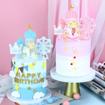 4 Adet/takım Prens Prenses Topper Bayrakları Dekorasyon Mutlu Doğum Günü Pastası Toppers Çocuklar Doğum Günü Partisi Malzemeleri