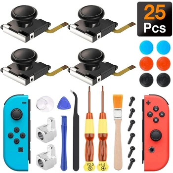 (4 Paket) 3D Analog Sopa tamir kiti ile Nintendo Anahtarı Joy Con için metal tokalar / Tornavida / Thumbstick Sapları