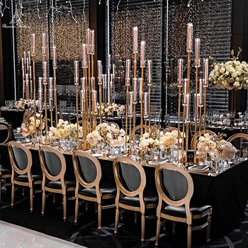 4 adet / 10 adet)8 kafaları 100cm boyunda Altın Metal Demir akrilik düğün için mumluk Parti ev dekorasyonu Şamdan Masa Centerpieces