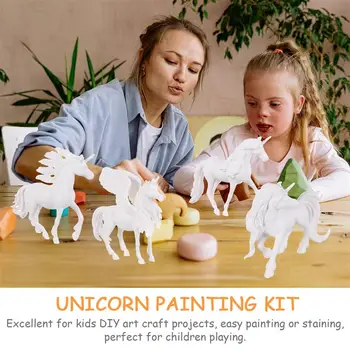 4 adet Beyaz DIY Boyama Unicorn Figürler Çocuk Dıy Boyama Hayvan Modeli Boyanabilir Unicorn Figürler Çocuk Sanat Zanaat