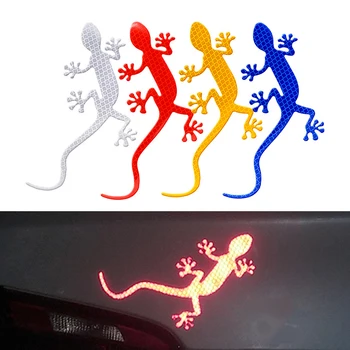 4 adet Gece Sürüş Gecko Şekli Su Geçirmez Güvenlik Uyarı İşareti Araba Yansıtıcı Sticker Kuyruk Dekor Çıkartması Styling Şerit Evrensel