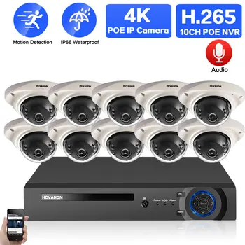 4K Ultra HD Video Gözetim Kiti 8MP POE IP Dome Kamera Seti 8CH Açık Ev CCTV Güvenlik Kamera Sistemi 10CH POE NVR Kiti 4CH