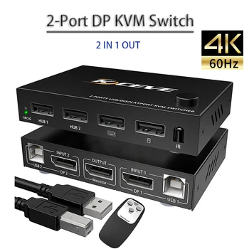 4k@60Hz USB Anahtarı 2 İN 1 OUT 2 Adet Paylaşımı 4 Cihazlar USB Hub 2 Port DP KVM Switcher Ekran Bağlantı Noktası desteği Windows, macOS, Linux