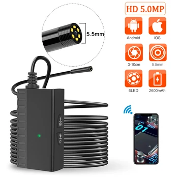5.0 MP WiFi Endoskop Muayene Kamera IP68 Su Geçirmez Yılan Borescope İçin Android / IOS Dahili 2600 mAh Ücretli Pil