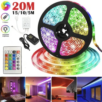 5-20M ışık şeridi 24 tuşları kızılötesi RGB Led dekoratif ışık 5050 renk değiştiren ışık çubuğu AU ABD İNGİLTERE AB PC TV dekor