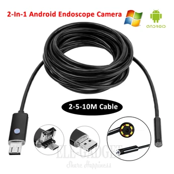 5.5 mm 2-5-10M Su Geçirmez Android Endoskop Kamera 2-İn-1 Konnektör OTG USB Borescope Kamera Tüp Muayene Araba Tamir