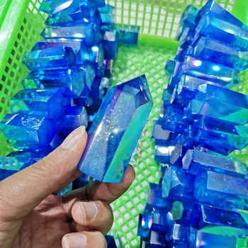 5-6 cm Doğal Melek Aura Titanyum Kaplı Kuvars Kristal Değnek Noktası Elektroliz Kristal Dikilitaş Şifa Kristal Ev Dekorasyon