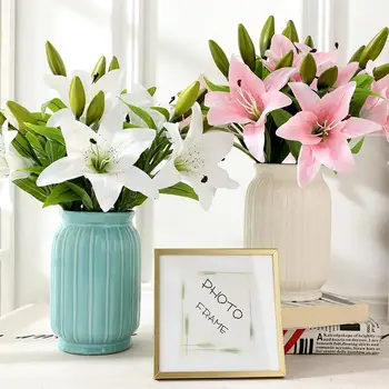 5 Adet PVC Gerçek Dokunmatik Zambak yapay çiçekler Ev Dekorasyon Düğün Buket Sahne Düzeni İpek Sahte Çiçek Garland Liles