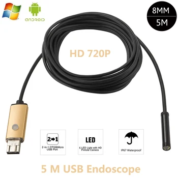 5 M 720 P 2MP 6LED 8MM USB Android muayene endoskobu Kamera Sualtı Endoscopio Tüp Mikro windows için kamera Android 3 Renk