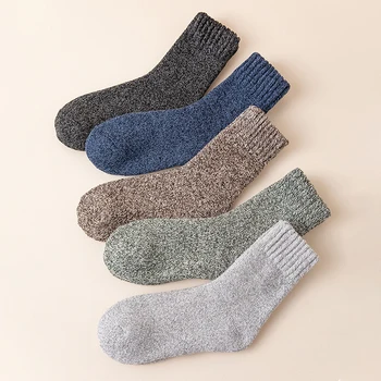 5 çift / grup Sıcak Peluş Kış Yün Çorap Erkekler Harajuku Kalın Havlu Rahat Antifriz Nefes Ter emici Kadın Çorap 38-46