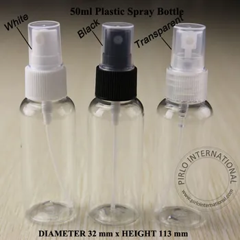 50 adet / grup 50ml PET Parfüm Doldurulabilir Şişe Atomize Sprey Kapları Kozmetik Ambalaj Siyah, Beyaz ve Şeffaf Sprey