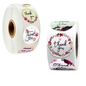 500 adet/rulo Teşekkür Ederim Çıkartmalar Çiçek Yuvarlak Kağıt Çıkartmalar Etiketleri Düğün Festivali Parti DIY Hediye Ambalaj Mühürler Dekorasyon