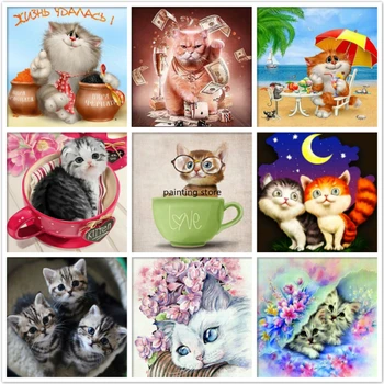 5D DİY Elmas Boyama Kedi Hayvanlar Tam Kare Yuvarlak Elmas Nakış Çapraz dikiş kitleri Mozaik Rhinestones Resim Sanat Hediye