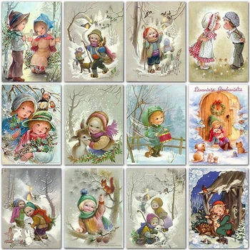 5D DİY Elmas Boyama Kiti Noel Karikatür Kız kardan adam Tam Kare ve Yuvarlak Elmas mozaik Elmas nakış Çapraz dikiş sanat