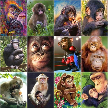 5D DİY Elmas Boyama Renk Orangutan Tam Kare Yuvarlak Matkap Hayvanlar Elmas Nakış Çapraz dikiş kitleri Ev Dekor Hediye
