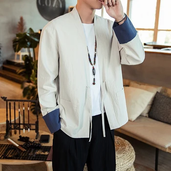 5XL Büyük Boy Pamuk Zen Tunik Çin Tarzı Mavi Çin Shanghai Erkek Kung Fu Gömlek Kapalı Beyaz Ulusal Kostüm Hanfu Bluz 2021