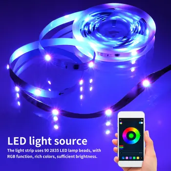 5m LED şerit ışıkları RGB APP kontrolü renk değiştiren ışık zamanlama fonksiyonu ABD Plug lamba kemer dekoratif ev açık parti 14W