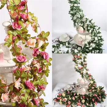 6 Adet 2.5 m/8.2 ft Yapay Çiçek İpek Gül Yaprak Garland Vine Ivy Düğün Bahçe Ev Dekorasyon için