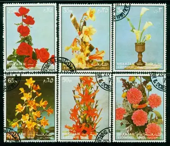 6 Adet/takım Sharjah Posta Pulları Çiçekler Bitkiler Kullanılan Posta İşaretli Posta Pulları Toplamak için