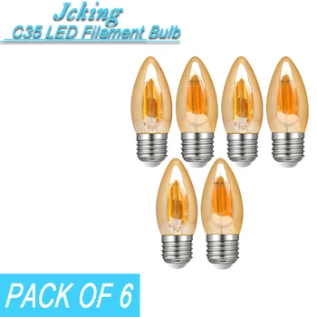 6 Paket JCKing Kısılabilir 2 W/4 W/6 W / 8 W E26 / E27 LED Filament Ampuller Mum ucu LED Amber Ampul LED Antika Avize