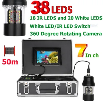 7 İnç 50 m Sualtı Balıkçılık Video Kamera Balık Bulucu IP68 Su Geçirmez 38 LEDs 360 Derece Dönen Kamera