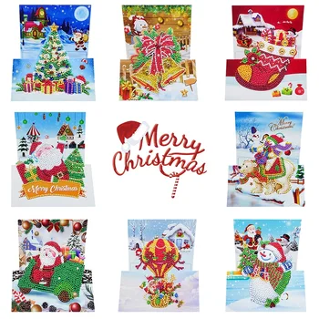 8 adet / takım Noel DIY Elmas Boyama Tebrik Kartları 5D Karikatür Doğum Günü Kartpostallar Çocuklar Festivali Nakış Tebrik Kartları Hediyeler