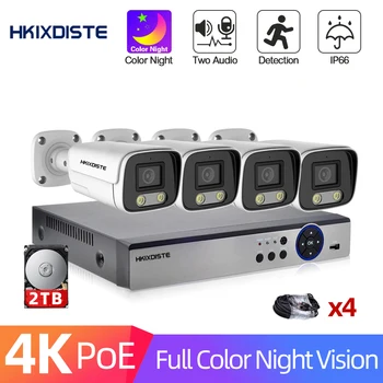 8MP güvenlik kamerası Güvenlik Sistemi Seti 4K 4CH POE NVR Kiti Renkli Gece Görüş IP Kamera Video Gözetim Sistemi Seti 4 Kanal XMEYE