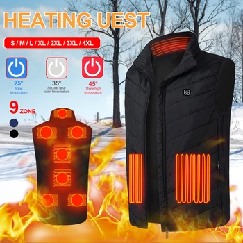 9 Bölgeleri ısıtmalı giyim erkek yelek USB Erkek Kadın ceket kış Elektrikli ısıtmalı kolsuz ceket Seyahat ceket ısıtma