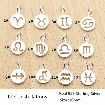 925 Ayar Gümüş Kadın DIY Takı Bulguları 12 Takımyıldızları Küçük kolye uçları Halhal Bilezik Takı Aksesuarları