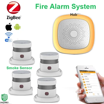 APP bildirimi Zigbee 4 adet duman sensörleri kablosuz yangın duman alarm sistemi yangın önleme duman dedektörü