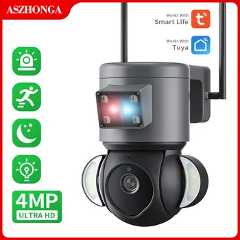 ASZHONGA 4MP TUYA Çift Lensli Kamera 2K PTZ 10X Zoom WiFi Güvenlik Gözetleme Bağlantı IP66 Otomatik İzleme Çoklu Lens Kamera