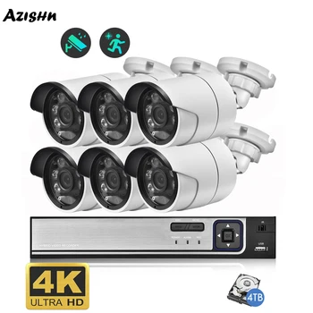 AZISHN H. 265 8MP IP Kamera 8CH POE NVR Sistemi Açık Gece Görüş Ses P2P Video Gözetim Kiti Güvenlik güvenlik kamerası Seti