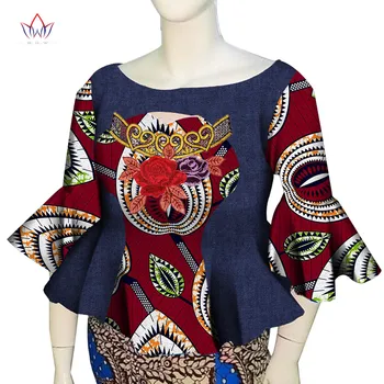 Afrika kıyafeti Dashiki Afrika Gömlek Kadınlar için Bazin Riche Ankara Baskı Parlama Kollu Gömlek Üst Kadınlar Casual Parti WY6638
