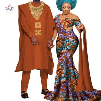 Afrika Çift Elbise Parti Elbiseler Kadınlar için Riche Erkekler Baskı Elbise Gömlek Pantolon Takım Elbise Setleri Düğün Giyim Wyq922