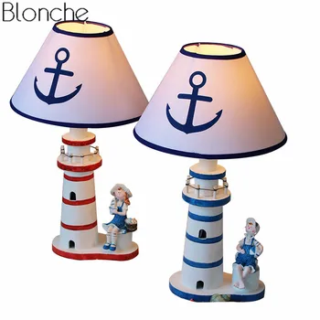 Akdeniz Tarzı Masa Lambası Deniz Feneri masa lambası Çocuk Erkek ve Kız Başucu Lambası Çalışma Okuma Lambası Ev Dekorasyon