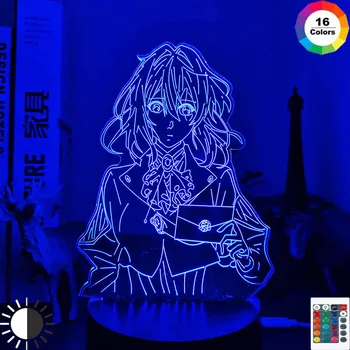 Akrilik Led Gece İşığı Lambası Anime Menekşe Evergarden Yatak Odası Dekoratif Odası Gece Lambası doğum günü hediyesi 3d masa lambası Manga