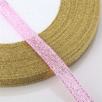 Altın kablolu Şerit Giyim Dikiş Bandı Aksesuarı Şifon Kumaş Şeritler Hediye Sarma Düğün DIY Şerit 6mm 25 yards / rulo