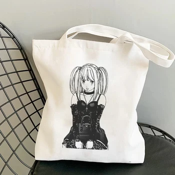 Alışveriş çantaları Misa Amane Ölüm Notu Anime Grafik Bayanlar bez alışveriş çantası alışveriş çantası Çanta Bez Kadınlar Kullanımlık omuzdan askili çanta