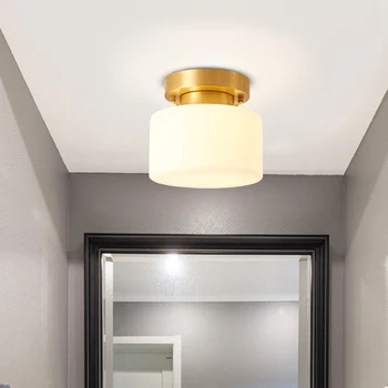Amerikan tüm bakır koridor koridor ışıkları Modern Minimalist ev giriş ışıkları tavan cam ışıkları vestiyer lambaları 110-265V